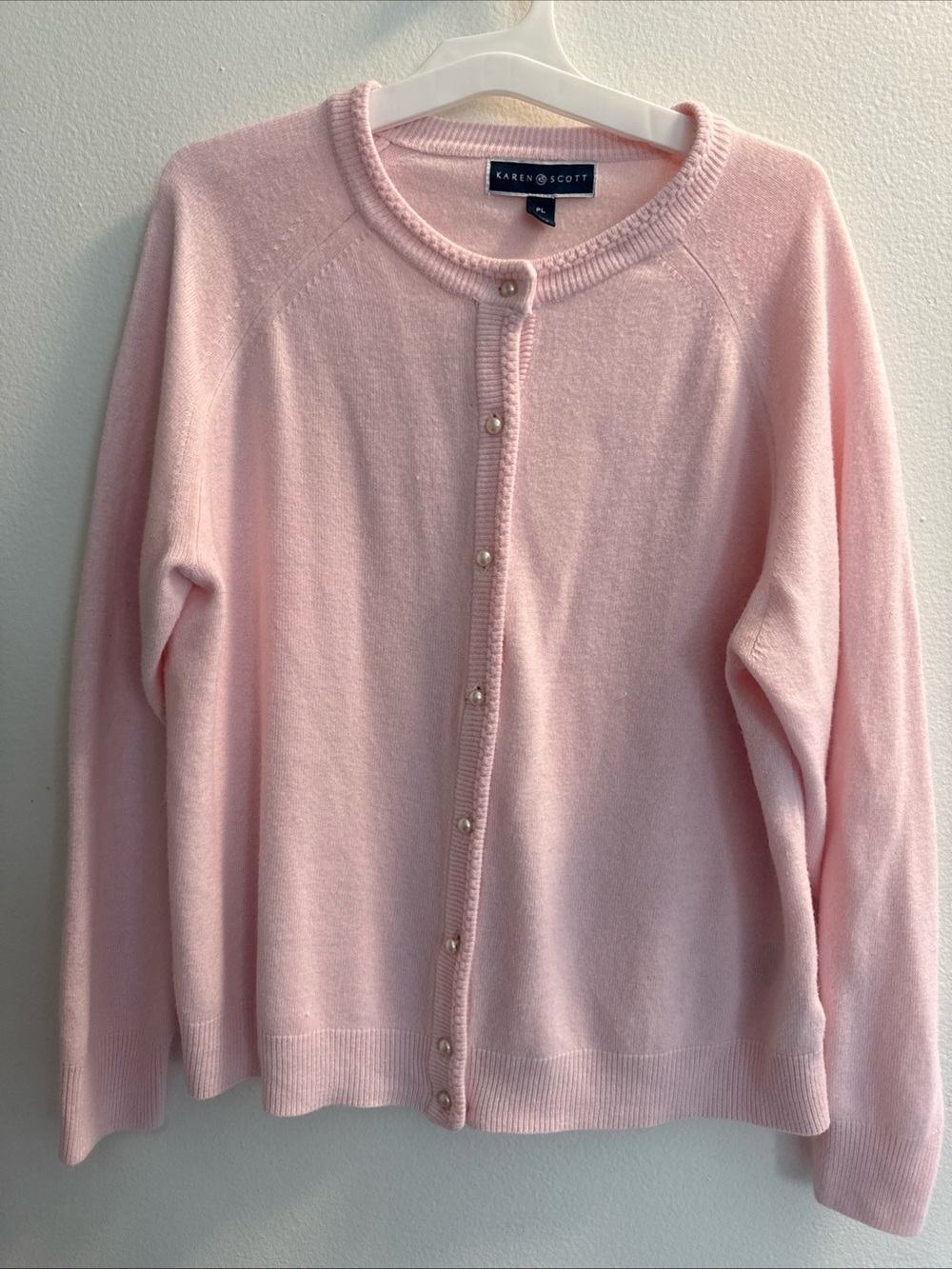 Karen Scott Pale Pink Pearl-Button Cardigan